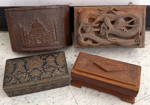 lot 7 image: Vintage Wood &amp Brass Trinket Box Lot
