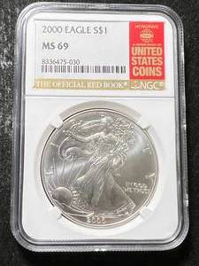 lot 44 image: 2000 AMERICAN SILVER EAGLE NGC MS69