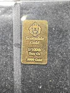 lot 53 image: 1100TH TROY OZ .9999 FINE GOLD SCOTTSDALE BAR