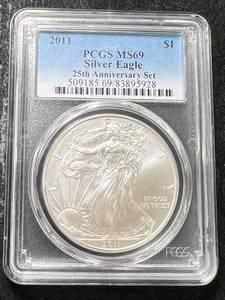 lot 57 image: 2011 AMERICAN SILVER EAGLE PCGS MS69