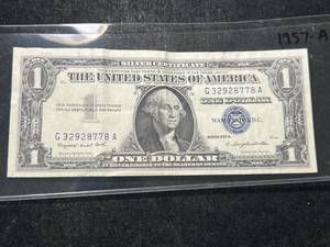 lot 72 image: 1957A US BLUE SEAL $1 SILVER CERTIFICATE