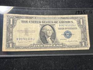 lot 73 image: 1935G US BLUE SEAL $1 SILVER CERTIFICATE
