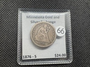 lot 66 image: 1876-S Seated Liberty Quarter - Greysheet Wholesale Price for a F12 is $32.00