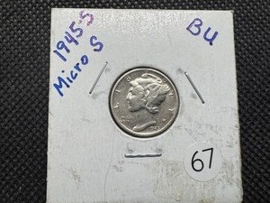 lot 67 image: Better Date 1945-S Micro S Mercury Dime Marked BU When Purchased