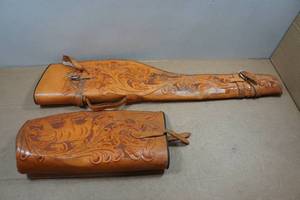 lot 81 image: Carved Leather Two-Piece Long Gun Case
