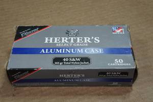 lot 189 image: 50 Blazer Herters Aluminum Case .40 S&W 165Gr Total Nylon Jacket Ammo