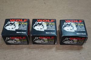 lot 195 image: 60 Wolf 7.62 x 39mm 122 Gr HP Steel Case Ammo