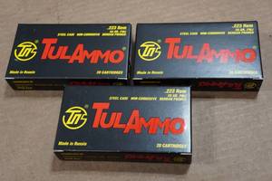 lot 198 image: 60 TulAmmo .223 Rem 55 Gr FMJ Steel Case Ammo