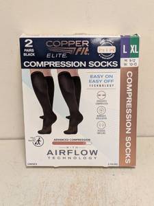 lot 100 image: NEW COPPERFIT ELITE COMPRESSION SOCKS LARGE 2PK.
