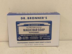 lot 129 image: DR. BRONNERS PEPPERMINT MAGIC BAR SOAP 6PK.