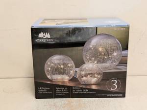 lot 191 image: NEW EVERGREEN LED GLASS SPHERES 3PK
