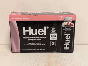 lot 177 image: NEW HUEL PROTIEN SHAKE STRAWBERRY BANANA 12PC