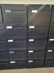 lot 2 image: Two 5-Drawer Metal Filing Cabinets - 18 in W x 28 in D x 63 in H