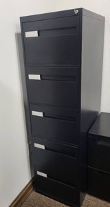 lot 18 image: Locking 5-Drawer Filing Cabinet - 18 x 28 x 63 in - Black
