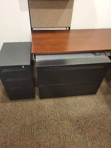 lot 26 image: Black Metal File Cabinets - 3-Drawer Vertical (14.5x19.5x27.5 in) & 2-Drawer Horizontal (35.5x19.5x26.5 in)