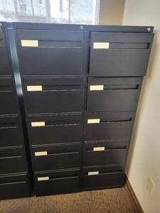 lot 45 image: Vertical Filing Cabinets - 2 Units, 5-Drawer Each, 18W x 28D x 63H, Black Steel