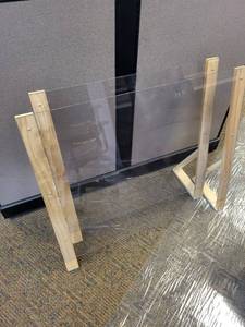 lot 47 image: Two Plexiglass Sneeze Guards 42x36 & 36x36 on Wood Stands