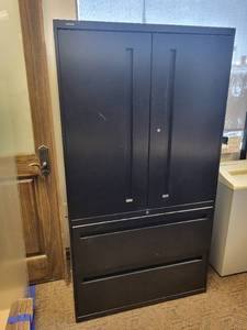 lot 49 image: Metal Cabinet - 2-Door Upper, 2-Drawer Base - 36.5x66.5 Black Steel