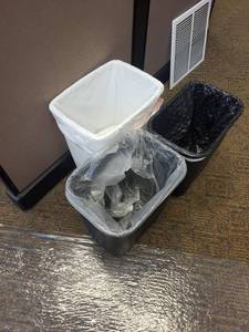 lot 50 image: Trash Bins 3-Pack - White & Black Open-Top with Liners