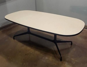 lot 52 image: Office Table - 84 x 42 in Beige Laminate with Black Base