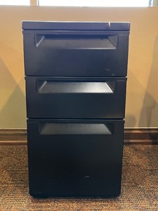 lot 92 image: Filing Cabinet - Blue 3-Drawer with Locking Top Drawer