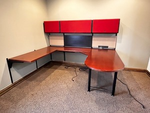 lot 96 image: U-Shaped Desk with Roll-Top Wall Unit
