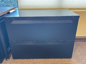 lot 102 image: Black 2-Drawer Metal Filing Cabinet - Vertical Office File Cabinet