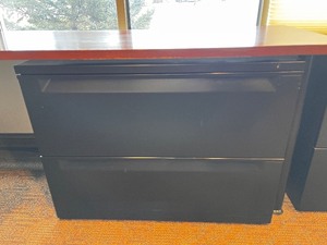 lot 103 image: Two-Drawer Filing Cabinet - Black Metal Locking Office Cabinet