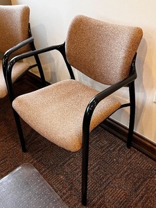 lot 107 image: Herman Miller Armchairs - Pair with Black Metal Frames & Beige Upholstery