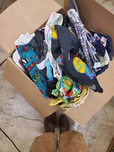 lot 12 image: Assorted Kids Clothing & Fabric Scraps Box Lot - Colorful Mixed Garments
