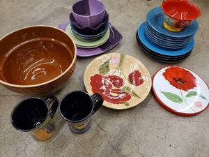lot 44 image: Colorful Ceramic Dishware Lot - Bowls, Plates & Espresso Mugs