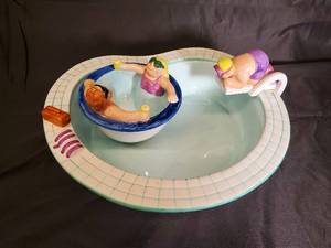 lot 49 image: Decorative Ceramic Plate Pool Scene with Swim Figurines