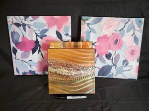 lot 53 image: Copper-Tone Wave Trinket Box - 2 Floral Canvases (Lot of 3)