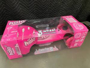 lot 31 image: Halo 3-Wheel Scooter Combo - Pink, Light-Up Wheels, Helmet Included, Ages 3-5