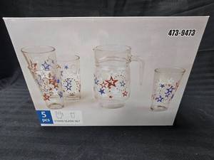 lot 28 image: 5 Piece Stars Glassware Set, One Pitcher and 4 Glasses