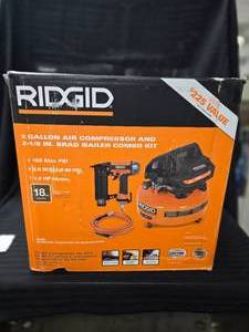 lot 38 image: Rigid 6 Gal. Air Compressor and 2 18 Brad Nailer Combo Set