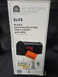 lot 51 image: Elite Black Steel Post Mount Mail Box