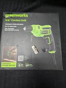 lot 77 image: Greenworks 38 Corded Drill Variable Speed