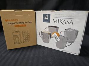 lot 83 image: Set of 4 Stainless Steel Mugs and Happy Twisting Ice Cup