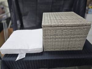 lot 120 image: NEW Wicker Basket with Cushion perfect for one person to sit on to put shoes on