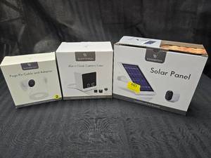 lot 137 image: Wasserstein pogo pin cable & adaptor Solar Panel Alarm Clock Camera Case