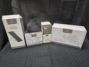 lot 225 image: Google Nest Security 3-in-1 Flood Light, Wireless Chime, Solar Panel and Anti Theft Camera Mounts