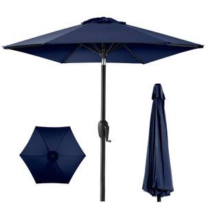 lot 115 image: Outdoor Market Patio Umbrella w Push Button Tilt, Crank Lift - 7.5ft (Navy Blue)