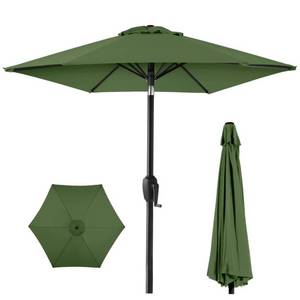 lot 116 image: Outdoor Market Patio Umbrella w Push Button Tilt, Crank Lift - 7.5ft (Fern)