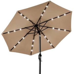 lot 117 image: Solar LED Lighted Patio Umbrella w Tilt Adjustment, UV-Resistant - 10ft (Tan)