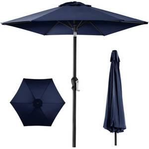 lot 118 image: Outdoor Steel Market Patio Umbrella Decoration w Tilt, Crank Lift - 10ft (Navy Blue)