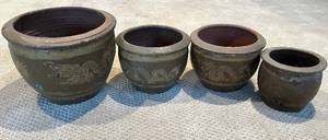 lot 179N image: LLP - Dragon-Pattern Stoneware Planters