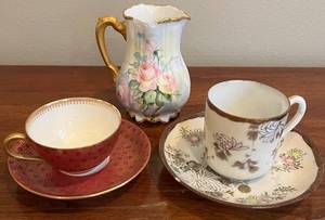 lot 191N image: DR - 2x Vintage Teacups & Saucers with Creamer