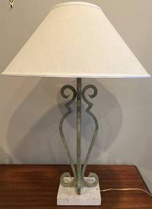 lot 195N image: DR - Wrought Iron Table Lamp With Marble Base