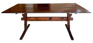 lot 13H image: LL - Vintage Solid Wood Rectangular Table - Dark Finish, Removable Top